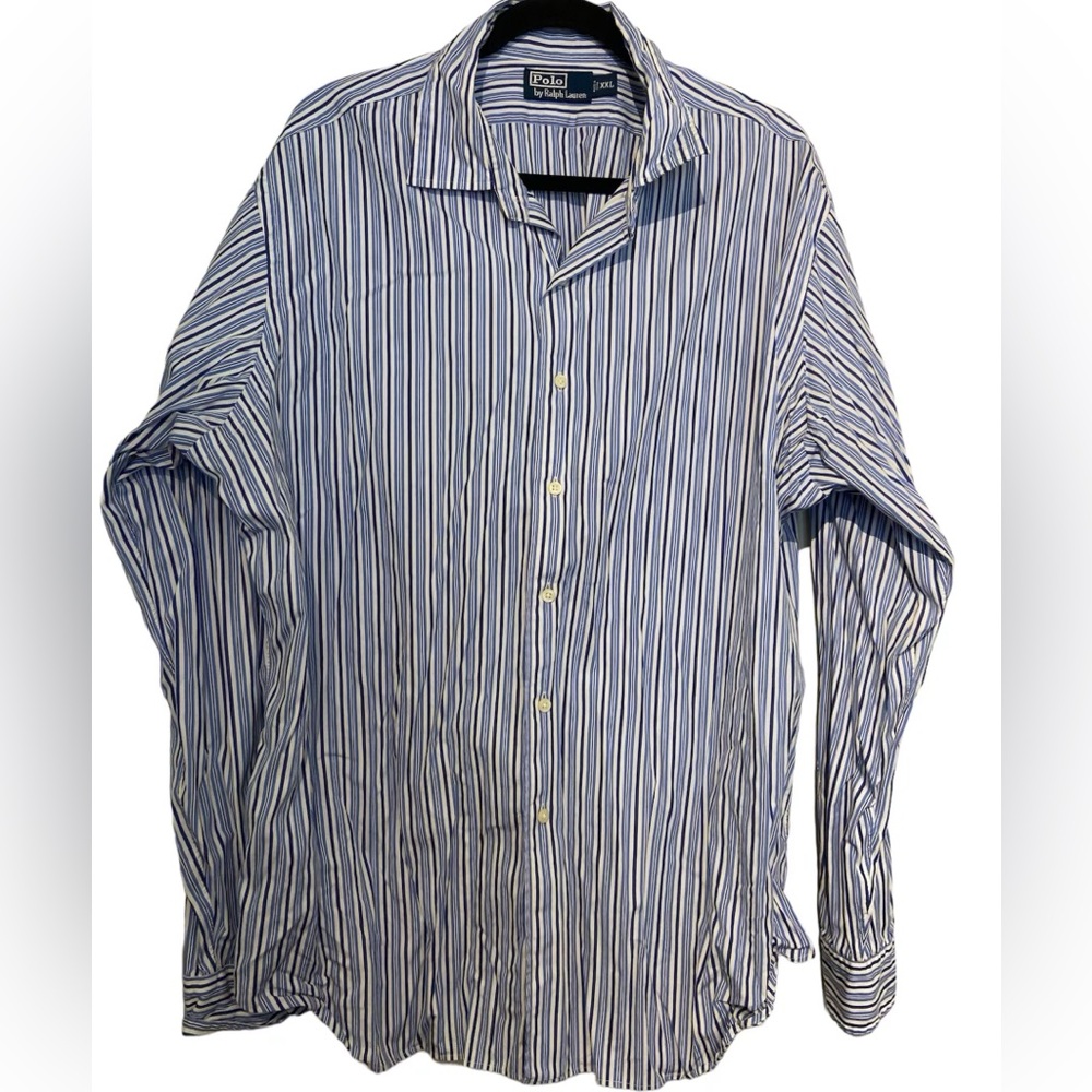 Polo Button Down Blue and White Stripe Shirt
